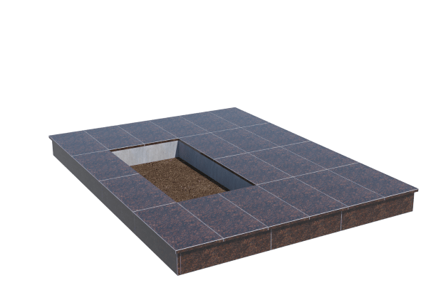 Площадки на могилу в&nbsp;Жигулевске | Площадка с вертикальной (15 см) облицовкой Дымовским гранитом (под цветник)