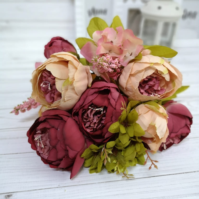 Искусственные цветы в Жигулевске | Цветы искусственные «Пионы», персиково-малиновые, букет