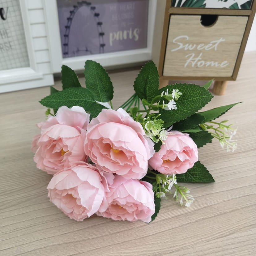 Искусственные цветы в Жигулевске | Цветы искусственные «Минипиончики с гипсофилой», нежно-розовые, букет