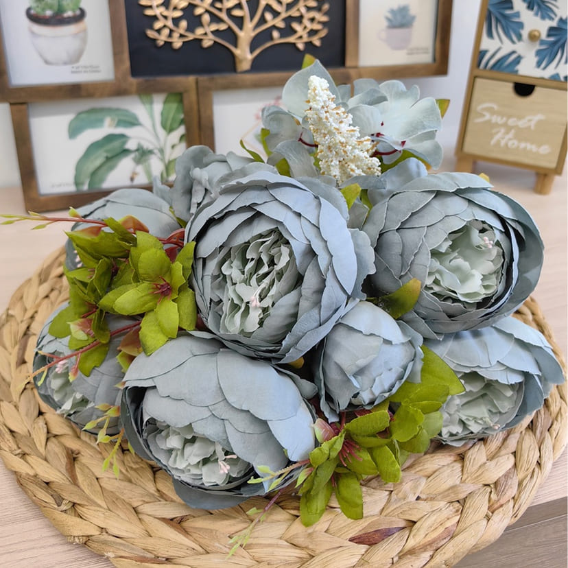 Искусственные цветы в Жигулевске | Цветы искусственные «Пионы», серо-голубые, букет